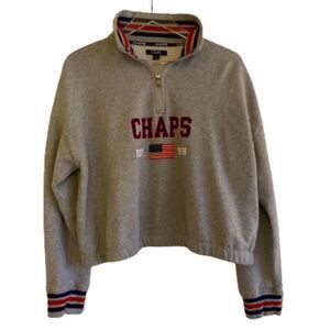 CHAPS Cropped 1/4 Zip Gray Sweatshirt USA Flag Size Large